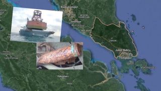 Chiński statek został zatrzymany u wybrzeży Malezji. Znaleziono na nim pocisk z II wojny światowej. / Zdjęcie: /Mapy Google / Twitter @EVostox