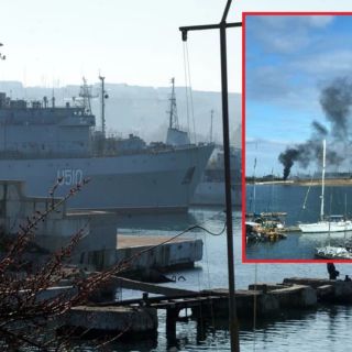 Zdjęcie wykonane po ataku na bazę floty czarnomorskiej na Krymie w Sewastopolu. /AFP PHOTO/ VIKTOR DRACHEV, Twitter/TpyxaNews
