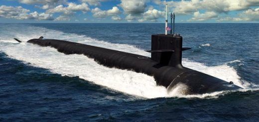 Artystyczna wizja okrętu podwodnego klasy Columbia nosiciela rakiet balistycznych. Okręty te mają zastąpić wysłużone atomowe okręty podwodne klasy Ohio. Budowa nowego okrętu podwodnego USS Columbia ma nastąpić w 2021 roku. / Ilustracja US Navy